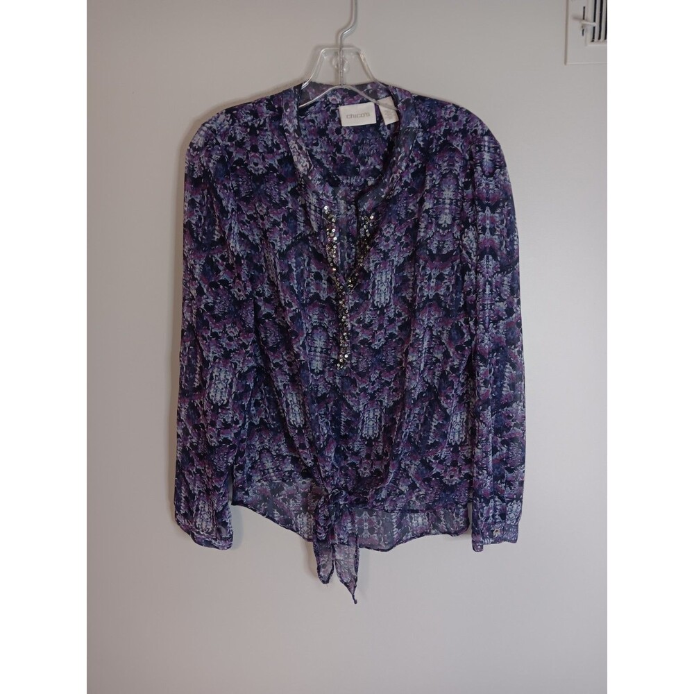 Chico's Sheer Pullover Blouse Top Purple Sz 1 Womens Small